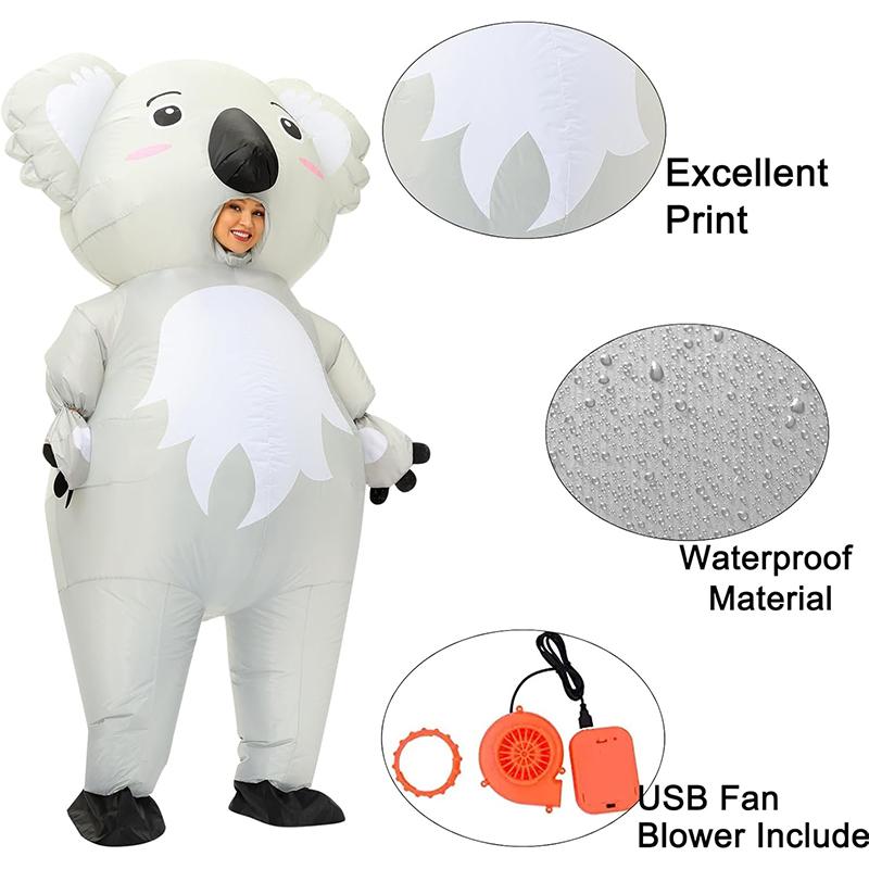 Costume gonfiabile da koala, costume divertente da animale per adulti, set per giochi di ruolo per feste di Halloween e Natale