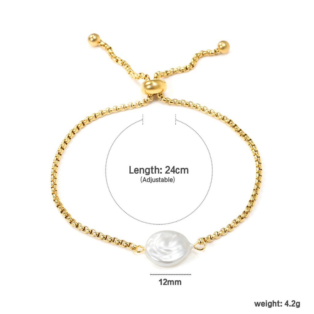Jewelry Irregular Round Cake White Pearl Bracelet Niche Design Steel Ball Pulling Chain Stainless Steel Jewelry Women