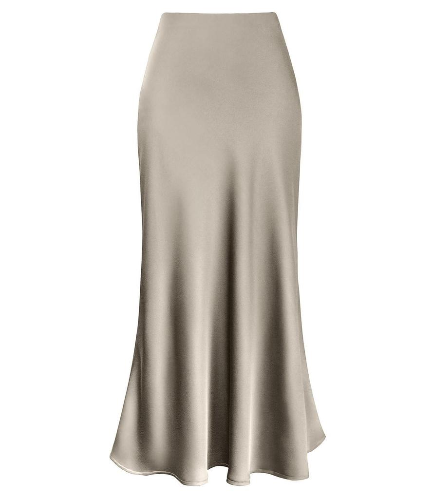 Elegant Silky Satin Fishtail High-Waist Midi Skirt