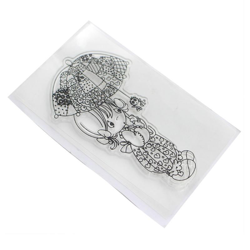1PCS Umbrella Girl Transparent Silicone Clear Rubber Stamp Cling Diary Scrapbooking