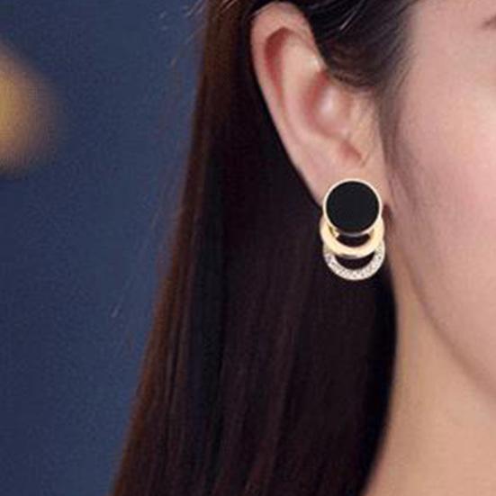 Yousheng 1 Paio Orecchini a Lobo Multi-strato 3 Cerchi Rotondi Cerchio Nero Regalo Gioielli di Moda Strass Scintillante Orecchini da Donna per Uso Quotidiano
