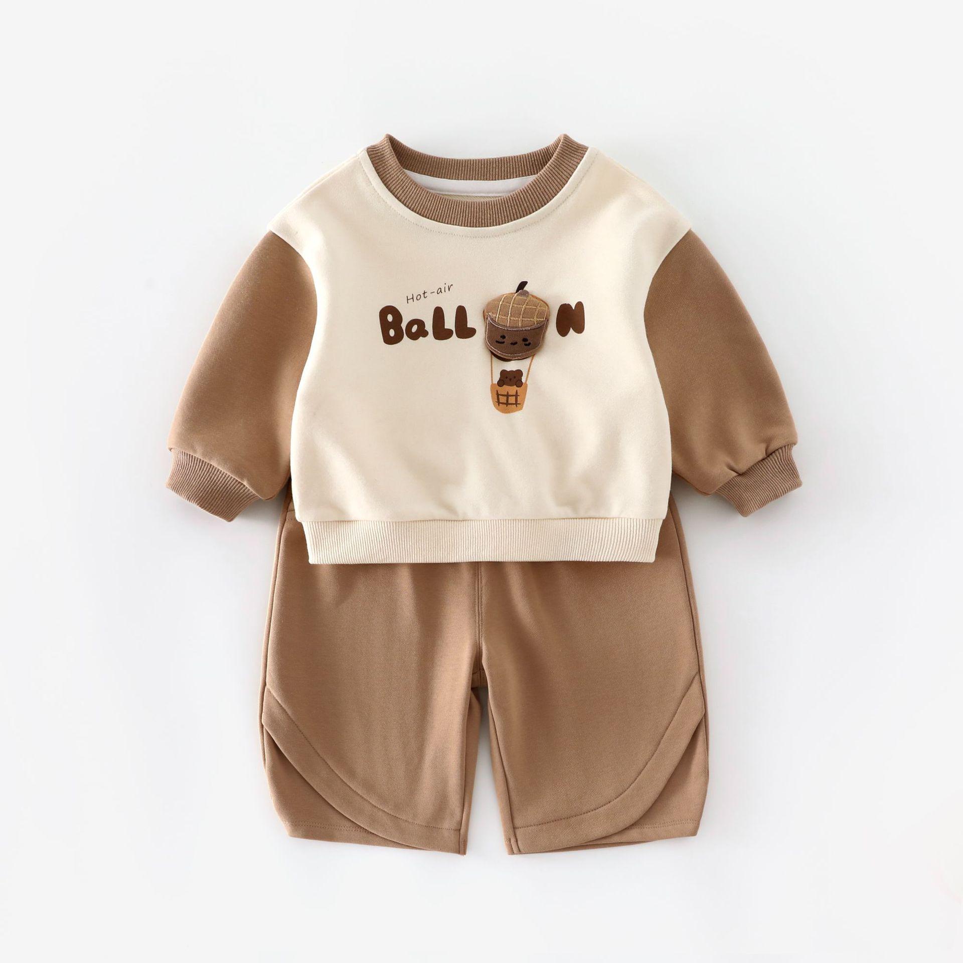 

Autumn 2025 Children s Doll Set: Cute Print Girls Sweatpants & Boys Solid Color Sweatpants Two-Piece Trendy Set. 120 каштановый/коричневый