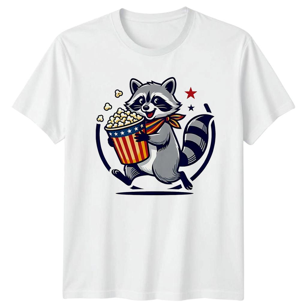 Patriotic Raccoon With Popcorn T-Shirt Raccoon 4th Of July Gift For Him And Her
