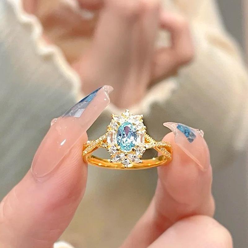 925 Sterlingsilber Unregelmäßiger Edelstein Damen Luxus Zeigefingerring - Nicht Verblassend, Verstellbar, Leichtes Nischendesign.