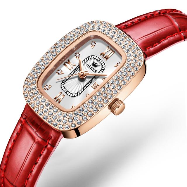 New Ladies Quartz Watch Luxury Full Diamond Dial Waterproof Green Leather Strap Fashion Quartz Women's Watch