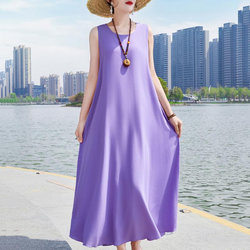 Elegant Sleeveless Dress Summer Fashion Casual Loose Vintage Print Long Dresses for Women Summer Clothes