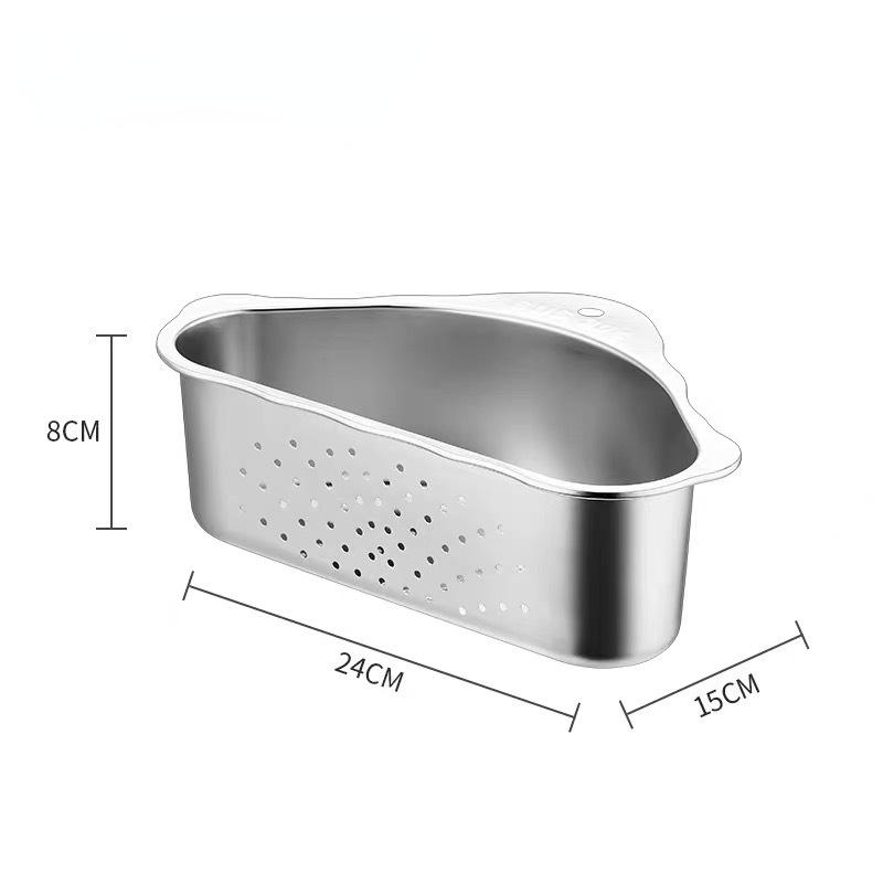 Multifunctional Corner Drain Shelf Sink Rack Kitchen Storage Holder Triangular Stainless Steel Sink Drain Strainer Basket
