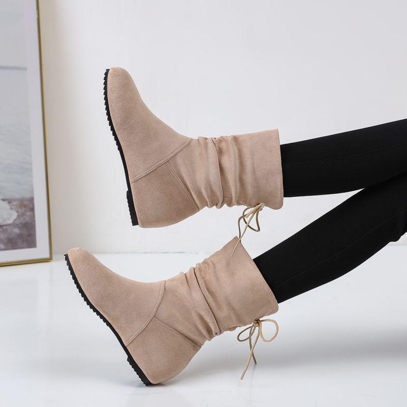 

Black suede flat-bottomed short boots women s round head spring and autumn single boots versatile and absolutely comfortable cotton boots medium tube 43