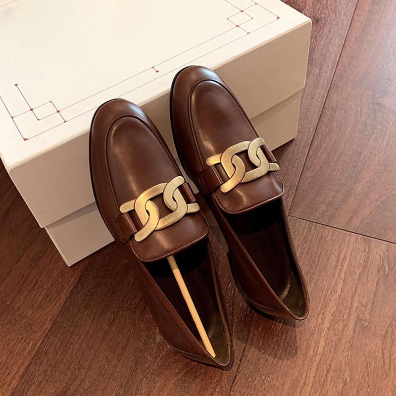 Damskor Platta Skor Vårmode Kedja Damskor Slip-On Loafers Skor Platt Klack Casual Brittisk Stil Oxford Skor