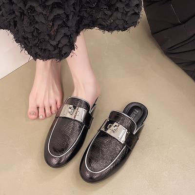 Borsa testa francese mezza pantofola da donna capospalla 2025 primavera e autunno nuove scarpe a pedale unico pigre taglia grande scarpe muller moda