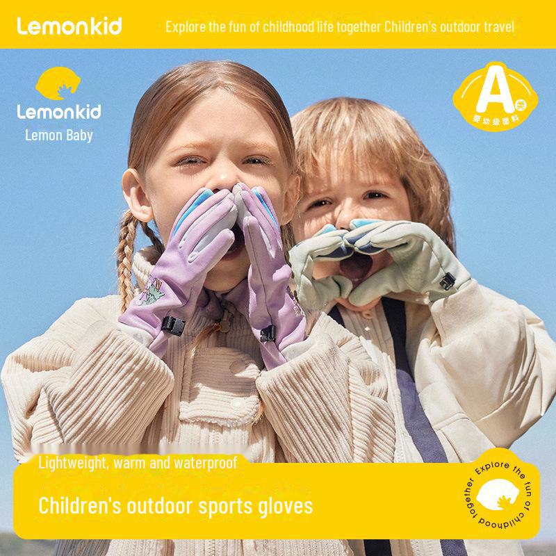 Lemon Baby Boys' and Girls' Waterproof Winter Ski Gloves, Split Finger Design for Cycling, Warm Plus Velvet Lining.