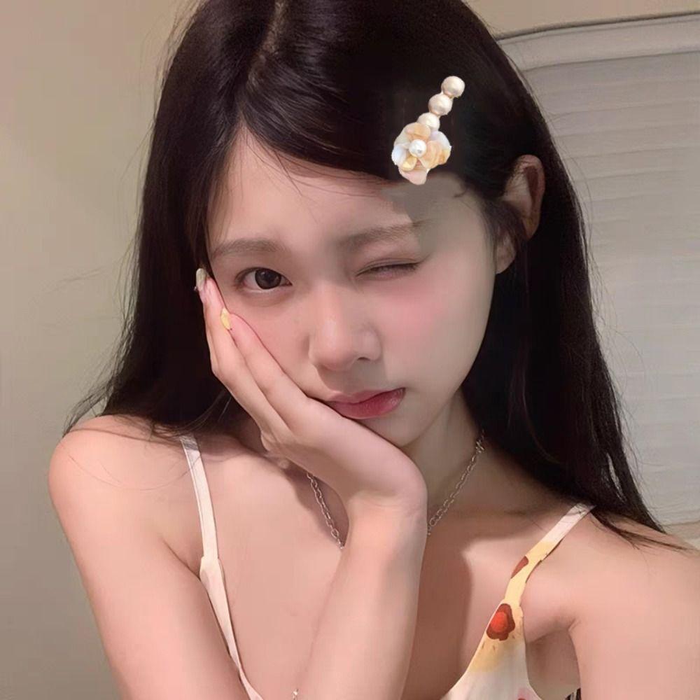 Korean Style Flower Hair Clip Sweet Duckbill Clip Lovely Camellia Pearl Side Clip  Hair Accessories