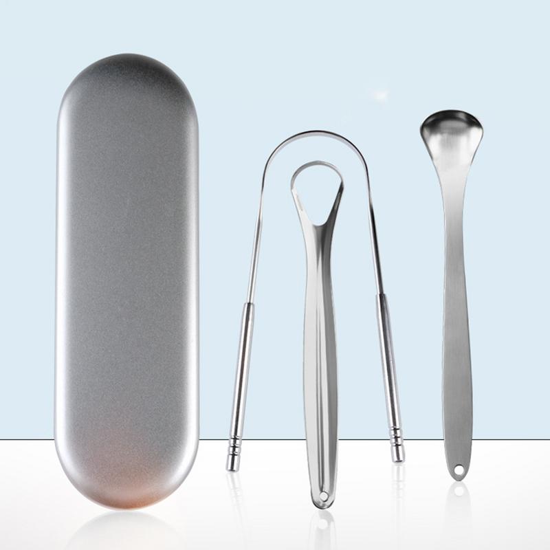 Tongue Scraper Set Stainless Steel Tongue Scraper Fresh Breath Cleaning Toothbrush Reusable Bathroom Oral Care Tool