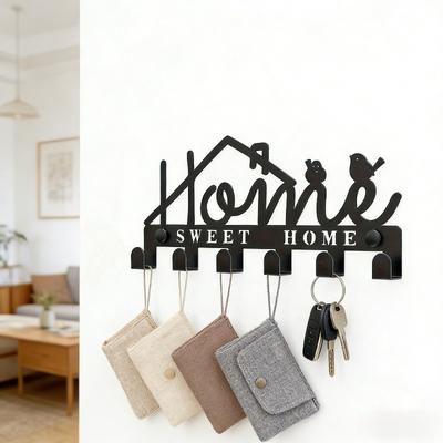 Abstract Metal Wall Mounted Key Rack with Sculptural Hooks for Entryway Kitchen Office Bathroom Decorative Organizer Gift