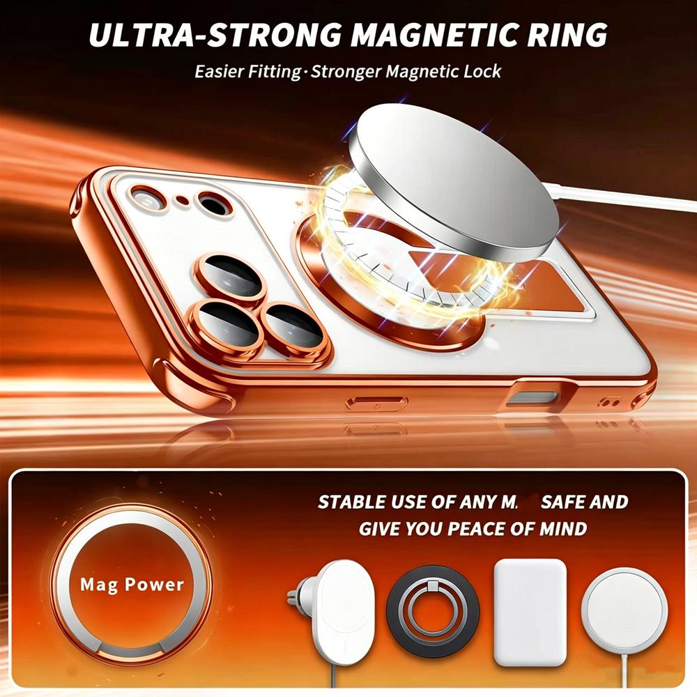 KEYSION Magnetic Transparent Plating Case for MagSafe for iPhone 11 12 13 14 15 16 17 Pro Max Air 16 Plus Upright Kickstand Shockproof Phone Cover