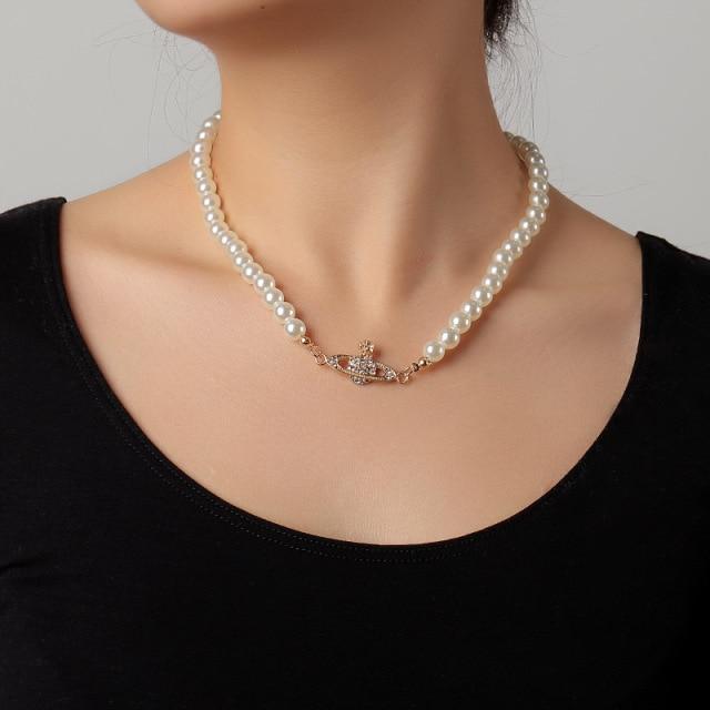Elegant Big White Imitation Pearl Choker Necklace Clavicle Chain Fashion Necklace For Women Wedding Jewelry Collar  New