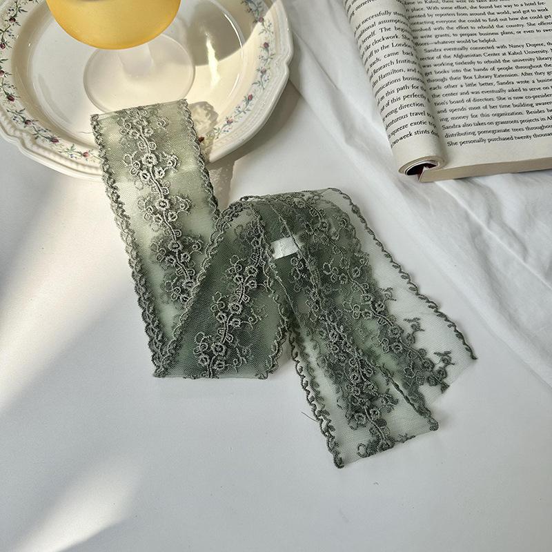 5.5*180cm Elegant Sweet Lace Flower Long Silk Scarf Trendy Girl Embroidery Neck Scarves Decoration Ribbon Headbands Ladies Tie