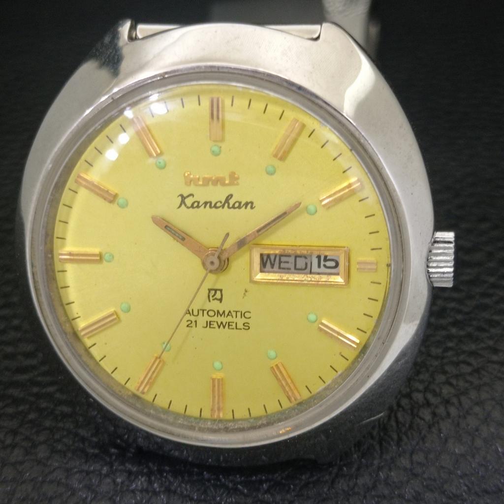 AUTOMATIC VINTAGE HMT KANCHAN INDIAN 6501 MENS GOLDEN COLOR DIAL WATCH a703262-1