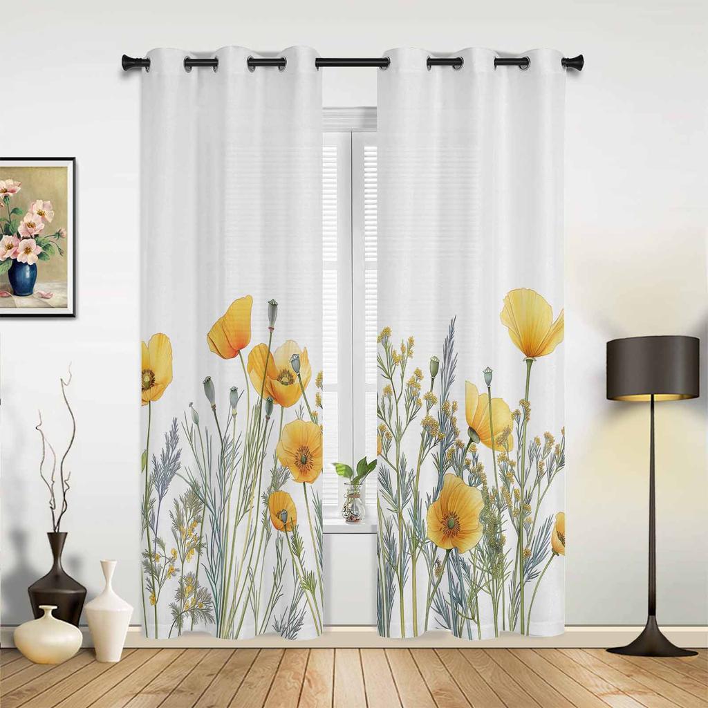 Flower Abstract Blue Lotus Curtains for Bedroom Living Room Drapes Kitchen Children's Room Window Curtain Modern Home Decor