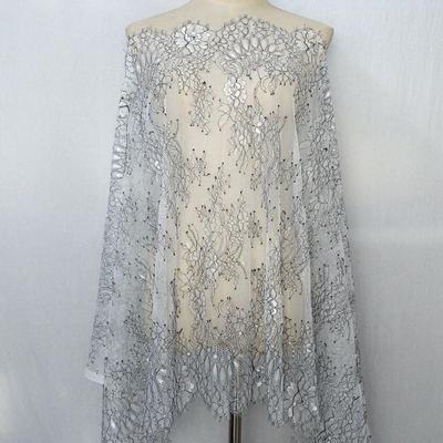 3 Meters Eyelash Lace Trim, 68cm/150cm Wide High-End Flash Silver Wire Bilateral Eyelash Lace Fabric DIY Accessories