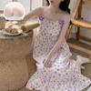 Women's 2026 Summer Cloud Cotton Camisole Nightgown with Built-in Bra, Princess Style Long Dress Lapel