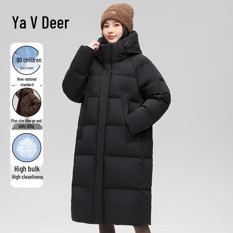 Женский длинный пуховик Yalu с капюшоном, 90% пух белой утки 2XL