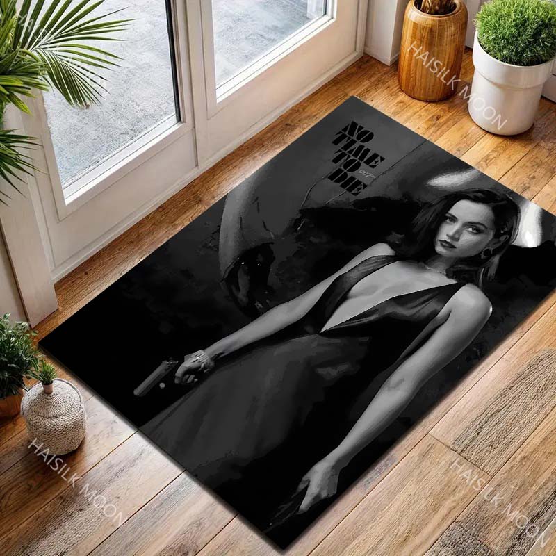 1PC Woman with Pistol Black Dress Print Carpet for Living Room Bedroom Sofa Home Decor Rus Non-slip Floor Mat Luxury Gift