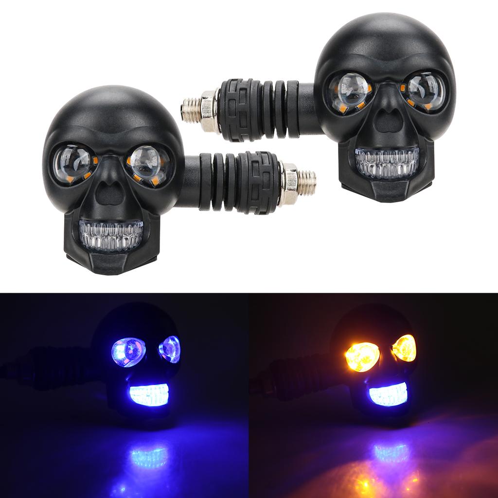 2PCS Motorcycle LED Dual Color Skull Shape Waterproof Fog Light Auxiliary Headlights ATV Scooter Driving For Racer Spotlight