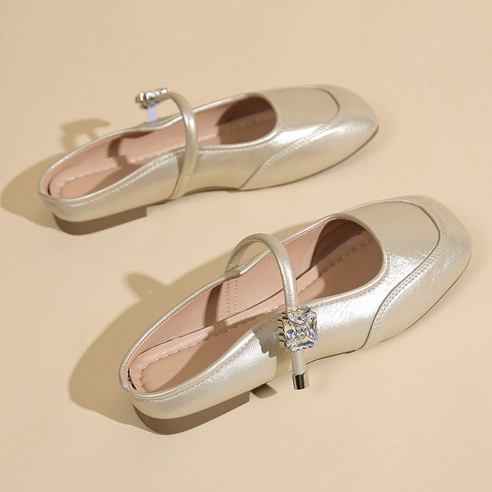 Mary Jane Style Chunky Heel Single Shoes for Women Silver Color Slip-On Buckle Casual Footwear Polyurethane Upgraded Summer