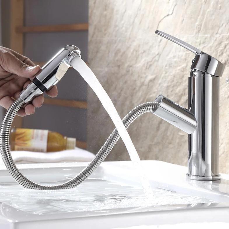 Single Handle Pull-out Bathroom Basin Faucet Hot and Cold Water Tap Countertop Installation Faucet Bathroom Accessories
