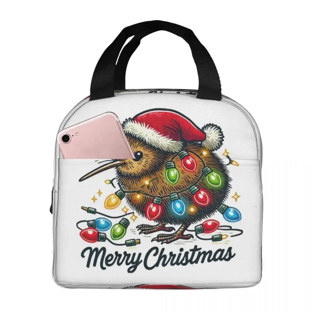Christmas Kiwi Bird Insulated Lunch Bag for Women Kids Portable Food Boxes Thermal Lunch Box Tote