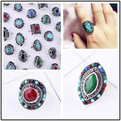 10Pcs Turquoise Vintage Style Ring Exaggerated Atmosphere Index Finger Ring