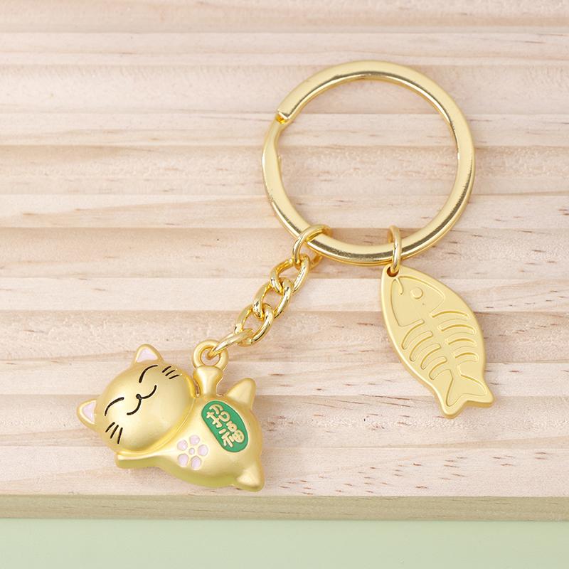 1Pc Couple Gift Japan Lucky Cat Keychain Kawaii Trinkets Alloy Accessory Car Bag Pendant Key Chain Pray Golden Keyfob
