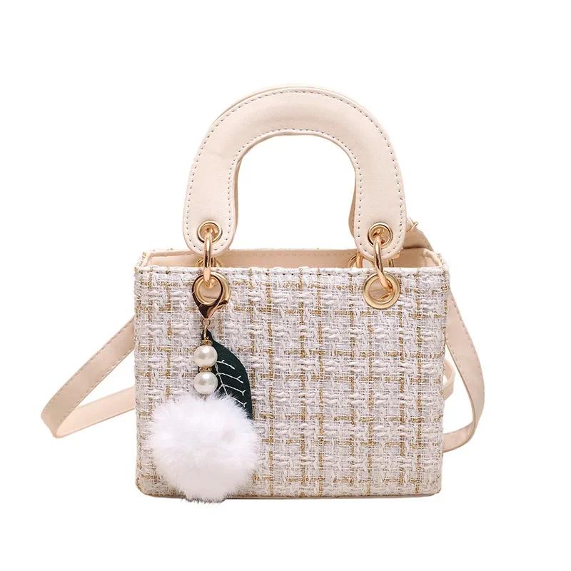 Retro Checkered Single Shoulder Crossbody Bag Korean Tweed Yangqi Bag Car Stitching Lattice Small Square Bag