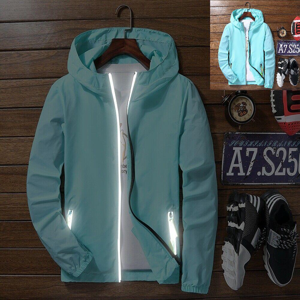 Men's Windbreaker Luminous Zipper Hoodie Jacket Perfect For Outdoor Sports Activities
