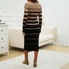 Elegant Long Sleeve Sweater Dress Women Autumn Winter Sexy Striped Slim Knitted Maxi Bodycon Dresses Casual