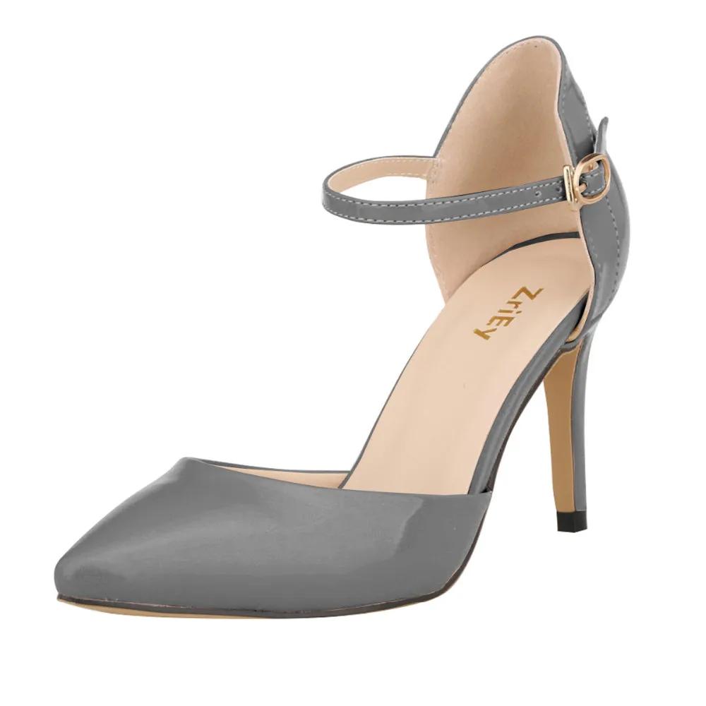 Novos Scarpins Femininos Bico Fino Couro Envernizado Salto Alto Sandálias Sexy de Tira no Tornozelo Sapatos Femininos de Festa Casamento 952-7PA