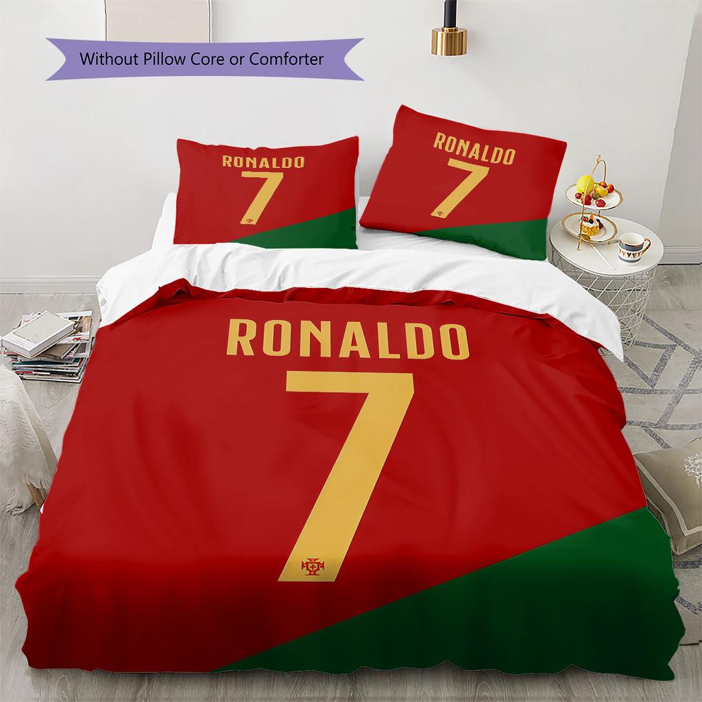 Lenjerie de pat cu model Cristiano Ronaldo Decorațiune pentru casă Cadou de ziua de naștere (1 * husă de pilotă + 2 * fețe de pernă, fără miez),merchandise pentru fani.