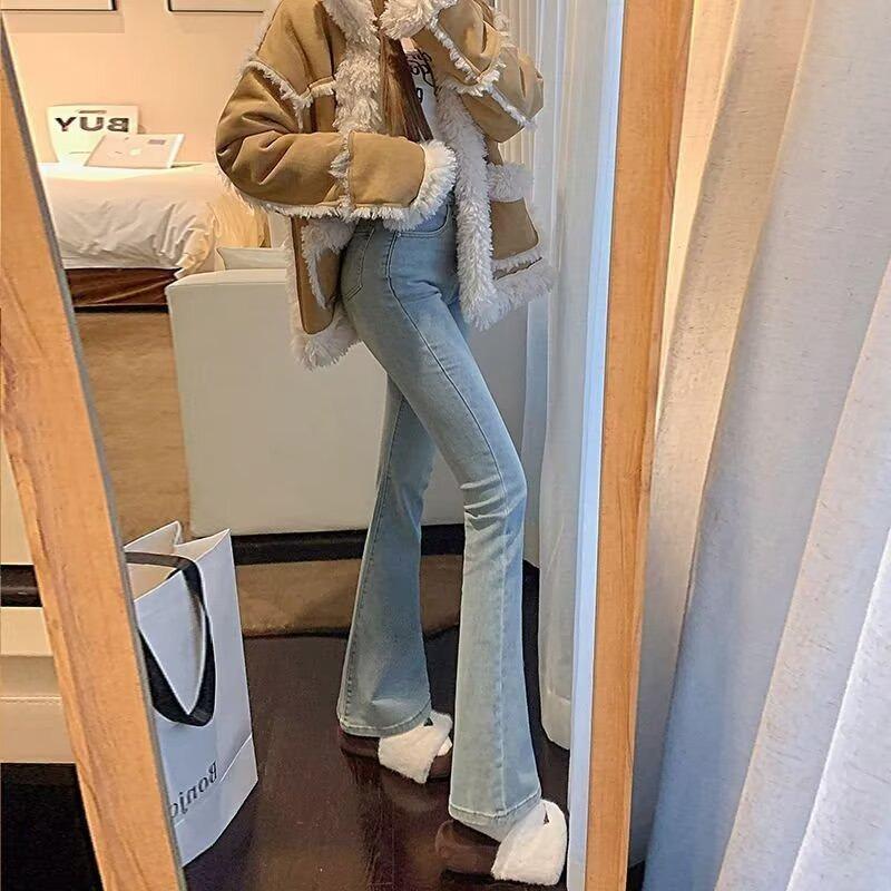 Extended version of micro-pull jeans women's high waist and thin winter tall trousers