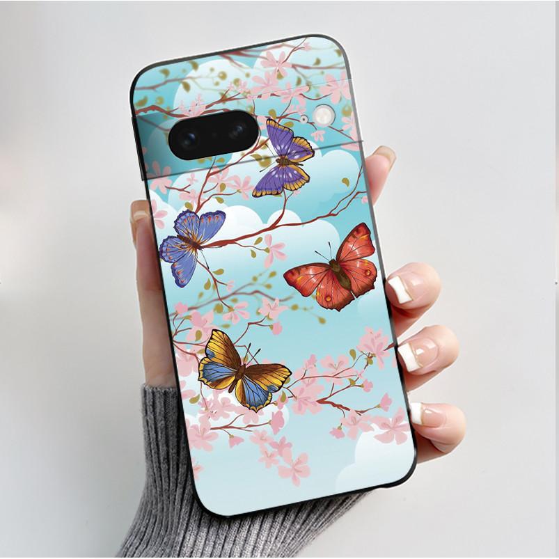 For Google Pixel 7 / Pixel 7 Pro Case Luxury Fashion Butterfly Flowers Black Soft TPU Silicone Back Cover Pixel7 7Pro Phone Case