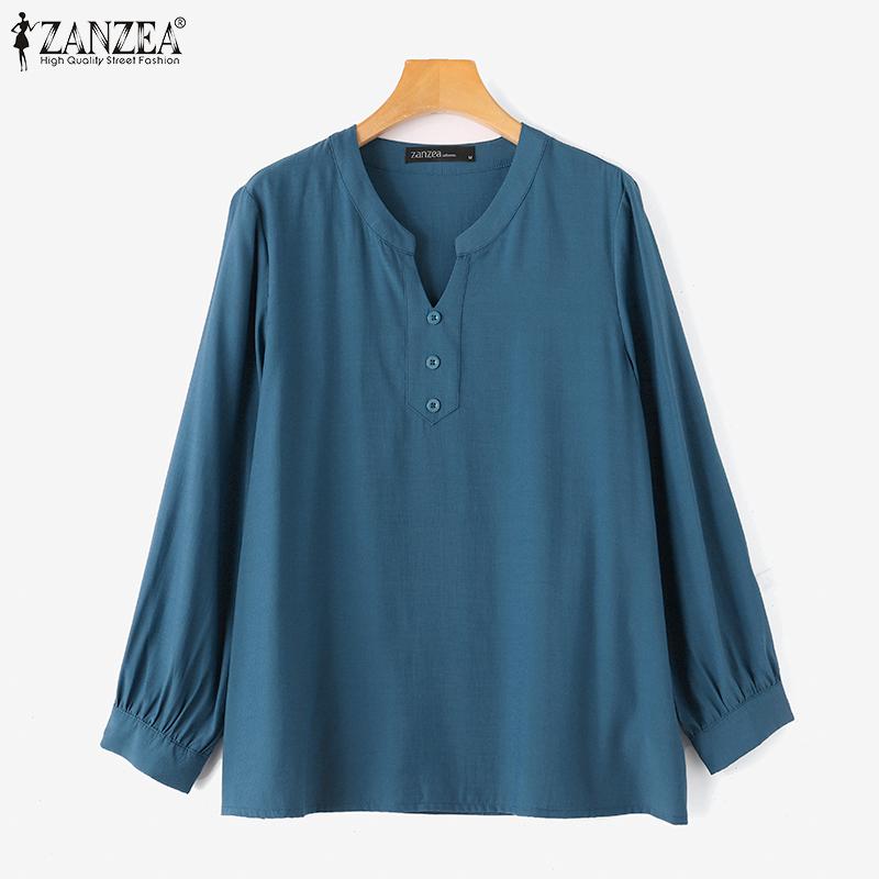 thumbnail image 2 of Women's Linen Shirt With 3/4 Sleeves - V Neck Button Down Loose Fit Blouse For Seniors 2 of 14