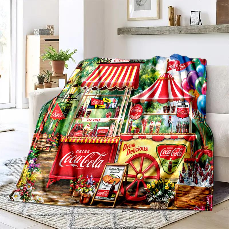 Christmas Gift Halloween Themed Cola Beverage Coca Cola Blanket Soft Home Furnishing Nap Decoration Four Seasons Warm Sherpa Blanket U18
