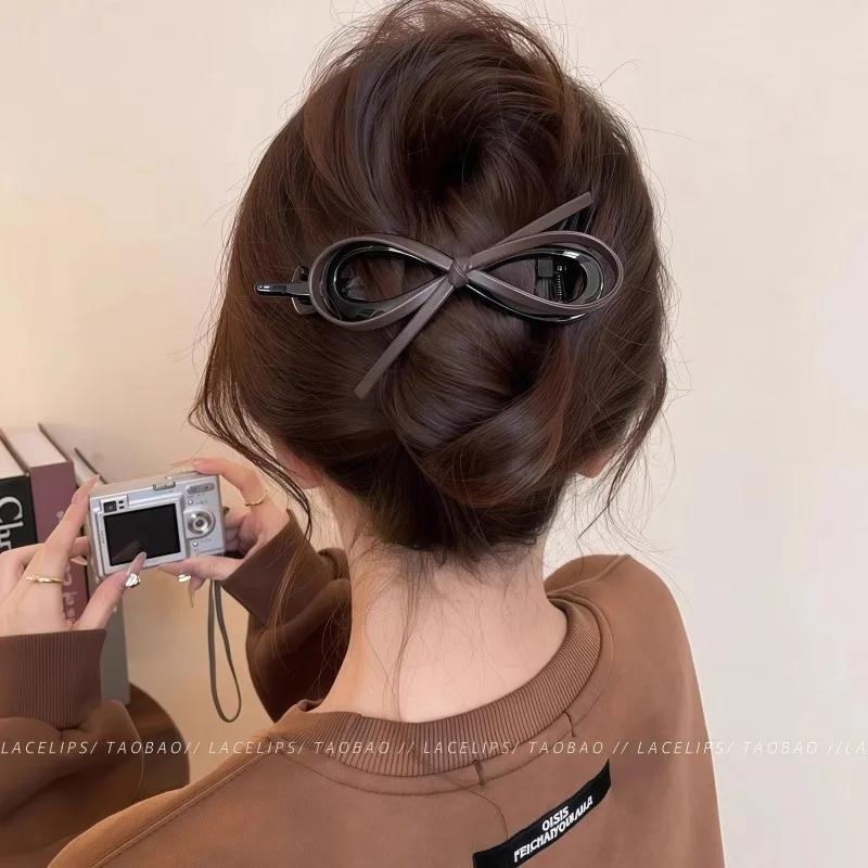 Elegant Leather Bow Twist Hairpin for Women Girls, Sweet Fashion Barrette Hair Clip Hairgrip Ornament