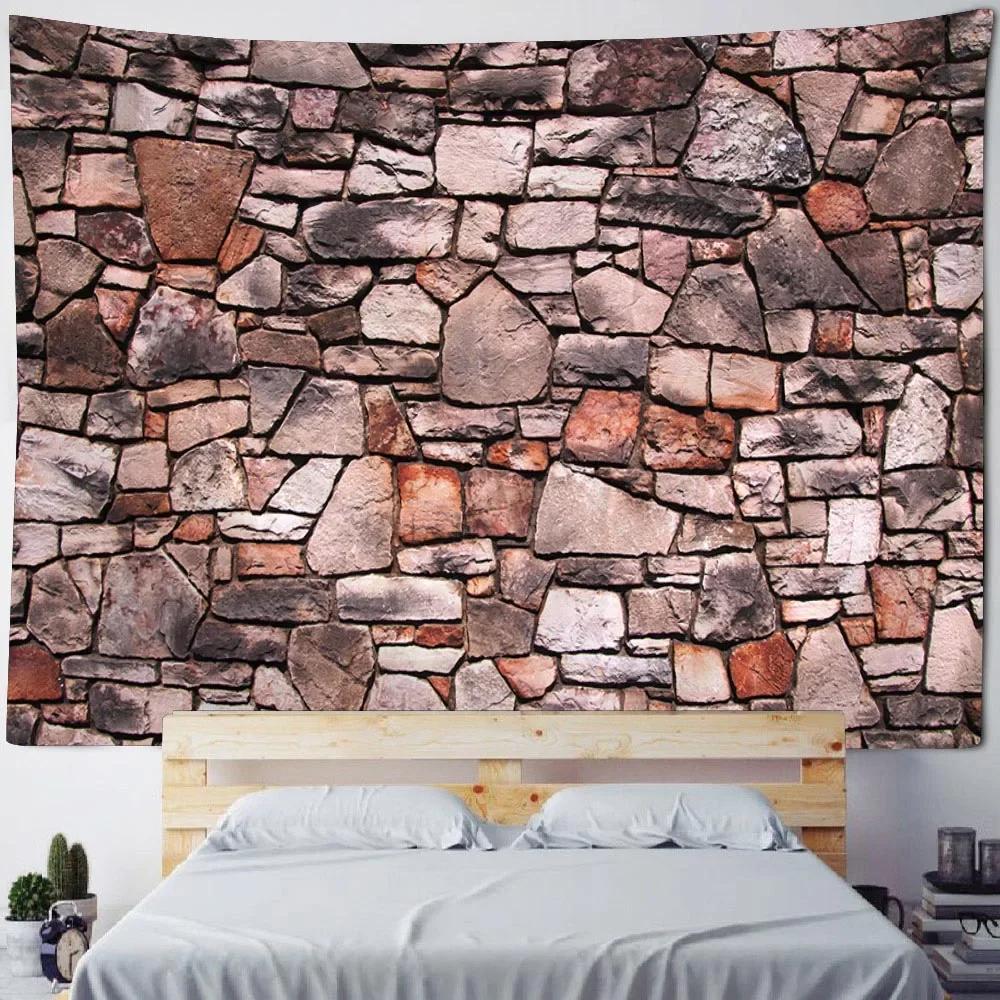 

3D Printing Stone Wall Tapestry Vintage Wooden Brick Wall Hanging Cloth Bohemian Psychic Hippie Background Wall Home Decoration 74x94cm(29x37in)