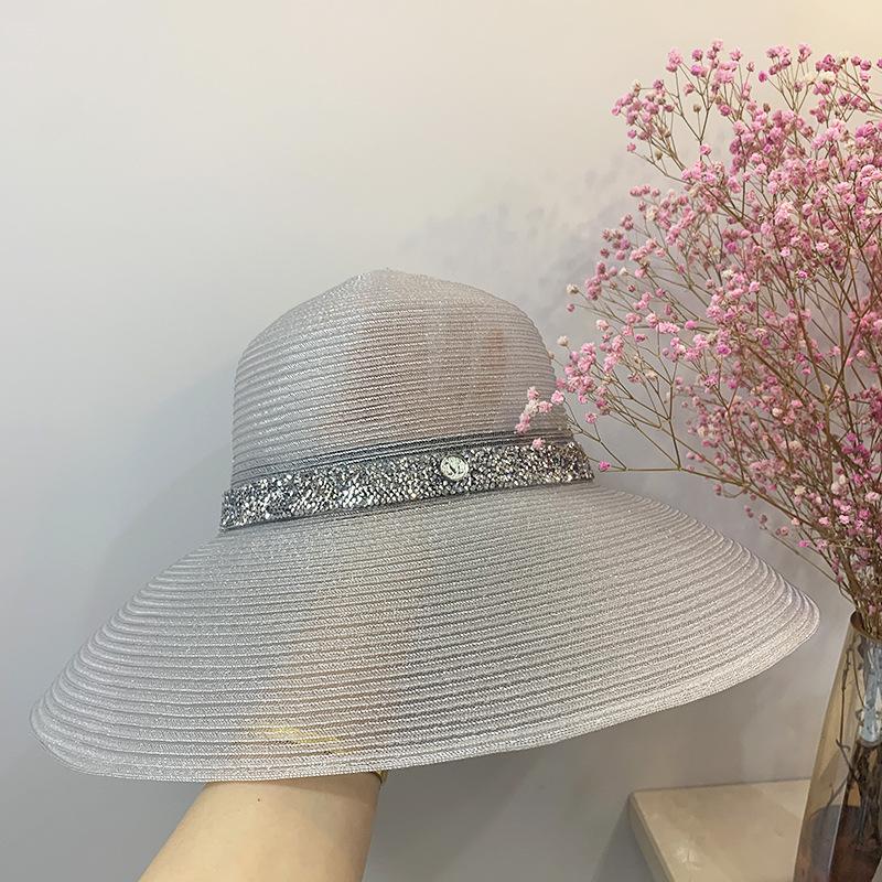 

Celebrity shiny sun hat women s seaside sun protection sun hat vacation beach hat straw hat flash diamond travel чорний