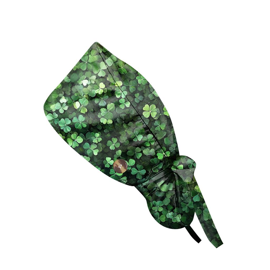 Adjustable Bouffant Cap with Floral Pattern for Women and Men Unisex Printed Work Hat with Button and Sweatband