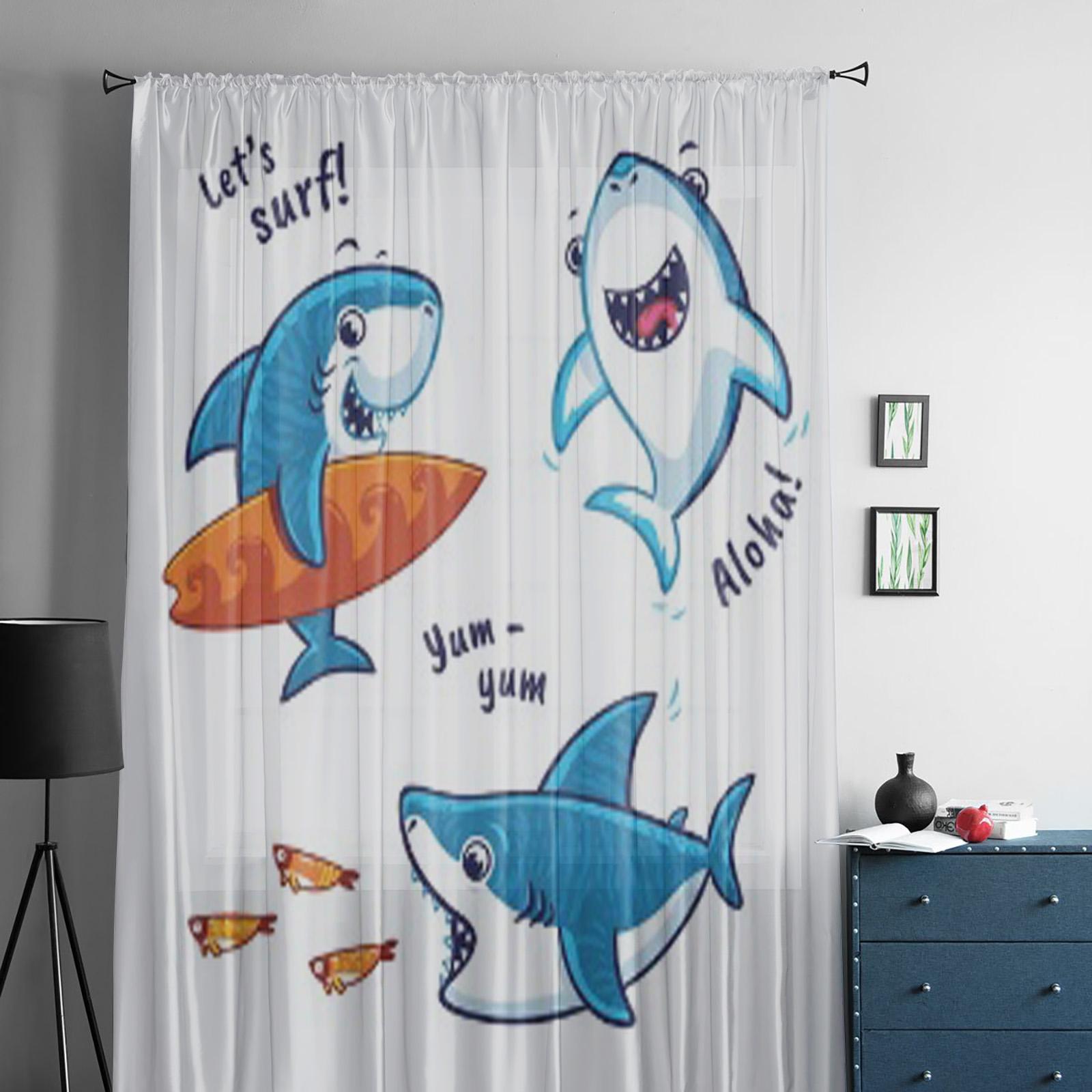 Синий Акула Персонаж Мультфильма Изолирован На Белом Фоне Шифоновые Прозрачные Шторы — фото 2