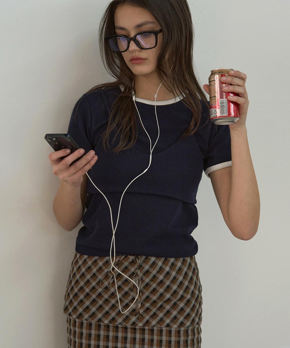 Sigreat Color Block Bustier Layered T-Shirt Navy/S