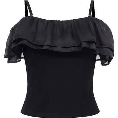 Women's Ruffle Ribbed Knit Off-Shoulder Top