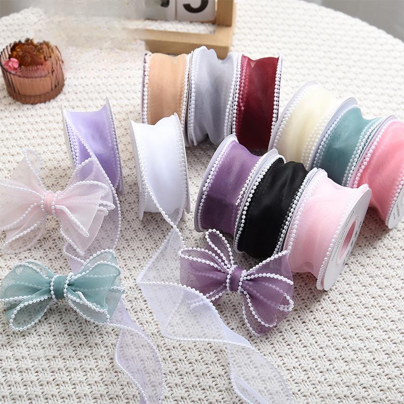 Fishtail Yarn Ribbon Bouquet Packaging Material Rainbow Color Lace Tail Yarn Ribbon Wave Chiffon Yarn Gift Strap
